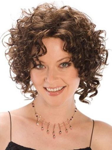 Curly Wigs Chin Length Soft Brown Chin Length Classic Capless Synthetic Curly Wigs