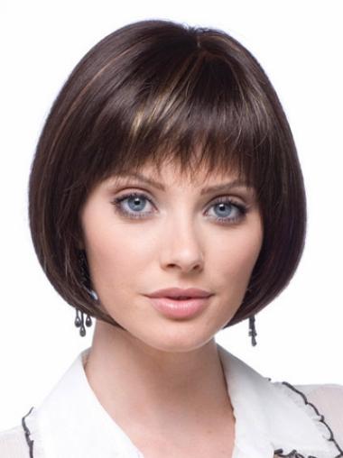 Short Good Bob Wigs Ideal Brown Straight Short Synthetic Lace Front Wigs