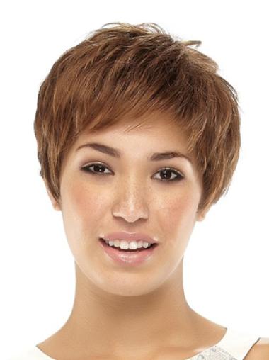 Capless Wigs Synthetic No-Fuss Caplessboycuts Synthetic Straight Brown Wig