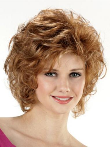 Layered Curly Wig Brown Layered Chin Length Curly Synthetic Lace Front Wigs