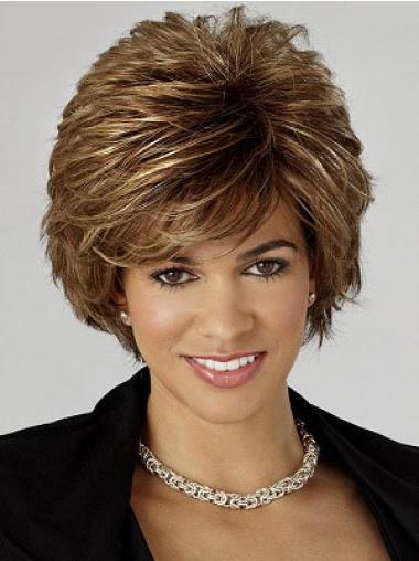 Short Wavy Hair Wigs Wavy Layered Brown Trendy Classic Nice Synthetic Wigs