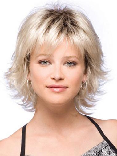 Short Straight Wigs With Bangs Comfortable Straight With Bangs Synthetic Blonde Wigs