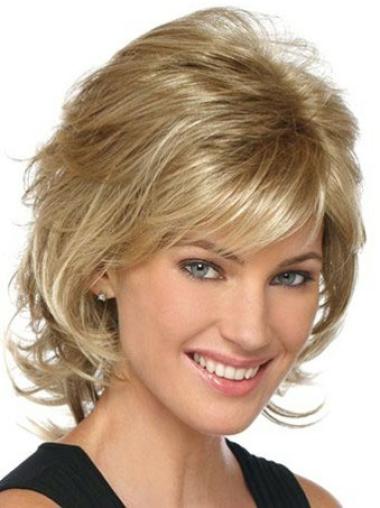 Synthetic Wavy Wig Durable Chin Length Layered Wavy Blonde Synthetic Lace Wigs
