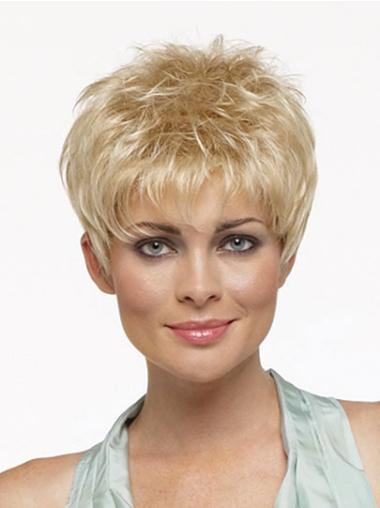 Short Capless Synthetic Wigs No-Fuss Cropped Straight Synthetic Realistic Blonde Wig