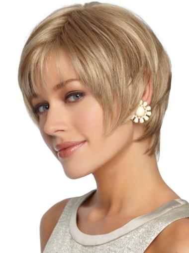 Short Straight Wigs Blonde Layered Straight Synthetic Capless Short Wigs