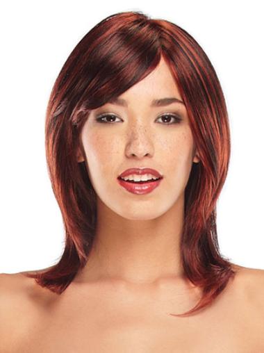 Straight Shoulder Length Wigs Straight Shoulder Length Layered Red Synthetic Lace Front Wig