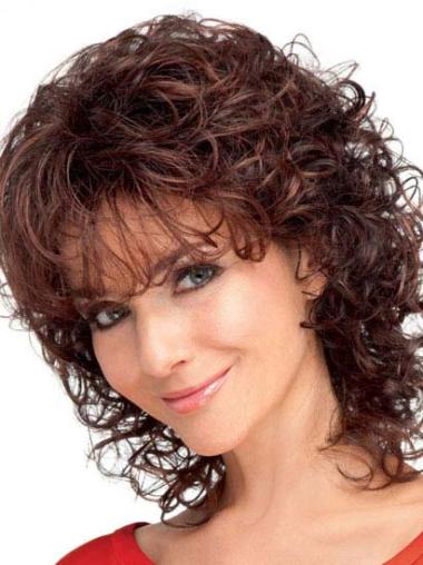 Shoulder Length Curly Wigs Curly With Bangs Auburn Online Classic Synthetic Wig Mid Length