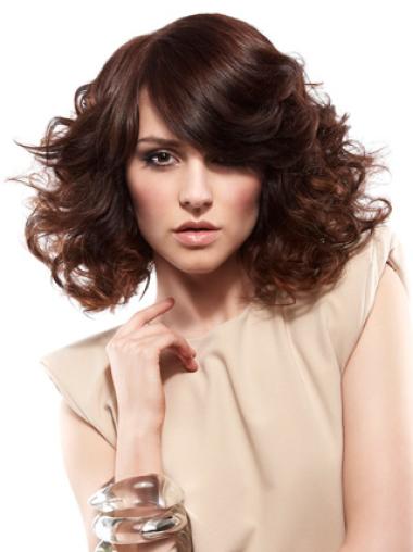 Medium Length Curly Wigs Shoulder Length Auburn 12 Inches Curly Synthetic Lace Front Wigs