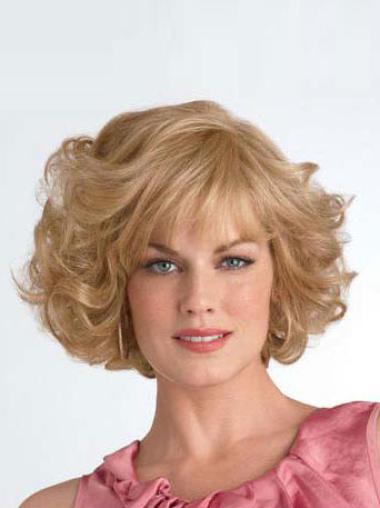 Short Curly Synthetic Wigs Layered Chin Length Popular Synthetic Curly Blonde Wig