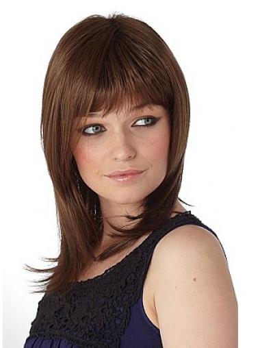 Straight Wig With Bangs Auburn Straight Shoulder Length Synthetic Heat Resistant Wigs