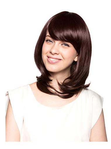 Shoulder Length Wavy Wig With Bangs 12 Inches Wavy Perfect Synthetic Wigs Capless
