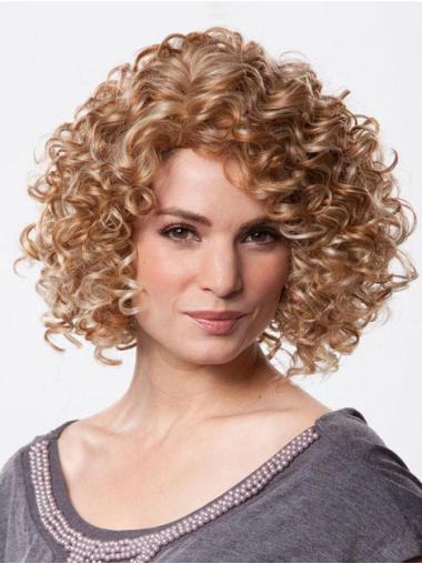 Synthetic Curly Wig 100% Hand-Tied Brown Without Bangs Chin Length Best Looking Synthetic Wigs