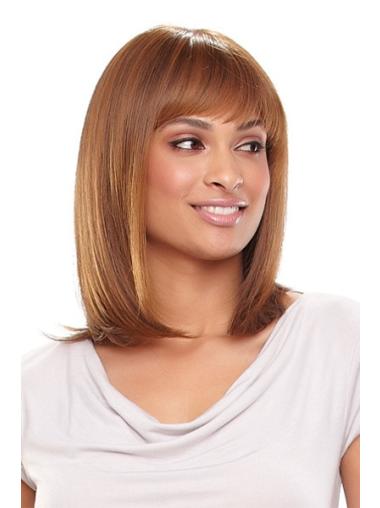 Light Straight Wig With Bangs Popular Straight Shoulder Length Best Synthetic Monofilament Wigs