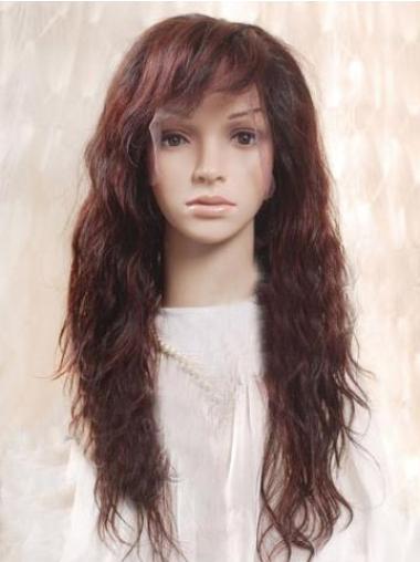Long Human Hair Wigs With Bangs Amazing Hand Tied Human Hair Afro Wigs Auburn Wavy Long