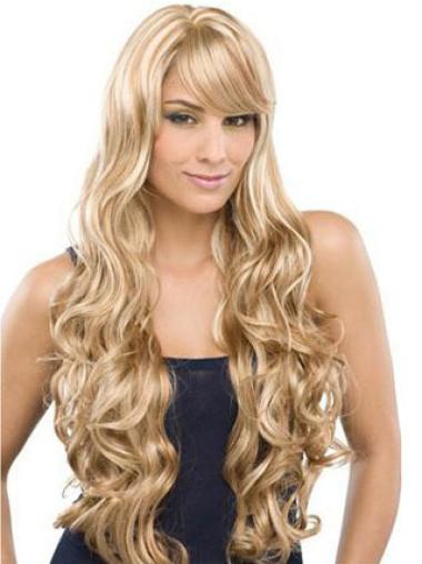 Long Grey Wig Human Hair Long With Bangs Modern Human Hair Hand Tied Wigs Blonde