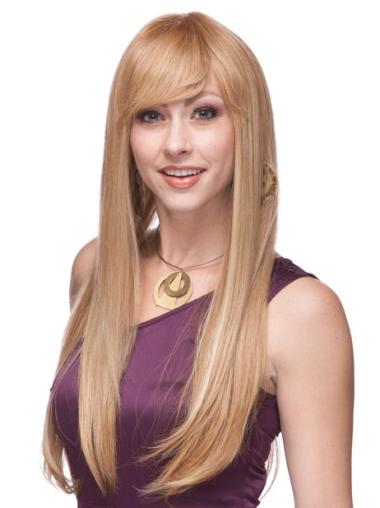 Human Hair Wigs Long Straight With Bangs Stylish Blonde Wigs Human Hair Long
