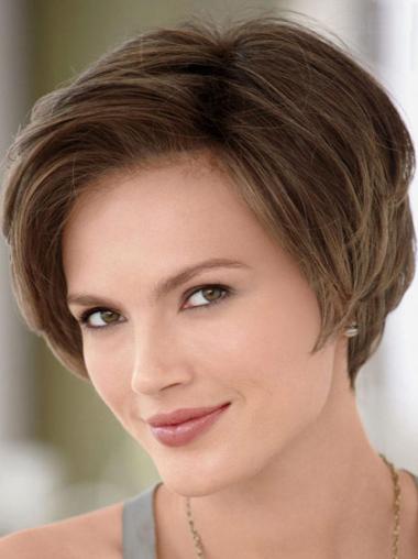 Short Wigs Human Hair Straight Short Without Bangs Comfortable Remy Brown Human Hair Lace Wigs