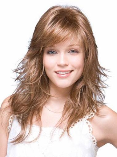 Medium Length Straight Wigs Shoulder Length Synthetic Style Medium Brown Wig