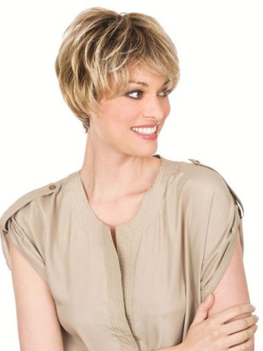 Short Wavy Wig Blonde Wavy Layered Cropped Monofilament Synthetic Hair Wigs