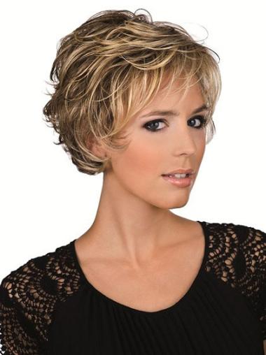 Short Curly Human Hair Wigs Brown Wavy Perfect Layered Remy Human Hair Short Lace Front Wigs