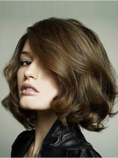 Human Hair Bobs Wigs Brown Gorgeous Lace Front Bob Style Wavy Human Hair Wigs
