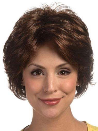 Short Wavy Hair Wigs Synthetic Brown Classic Short Lace Front Wig
