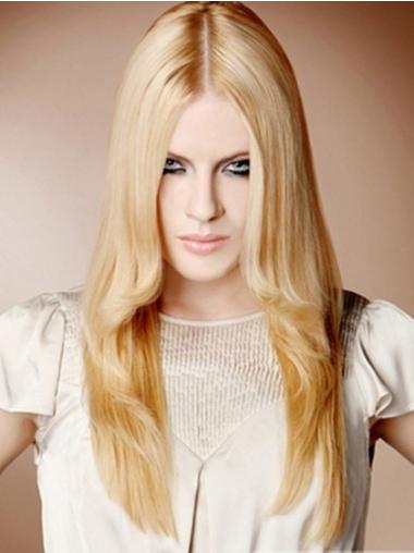 Long Straight Wig 100% Hand-Tied Without Bangs Popular Long Blonde Synthetic Wigs