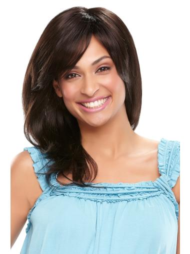 Medium Wavy Wigs With Bangs Black With Bangs 15 Inches Comfortable Front Lace Wigs