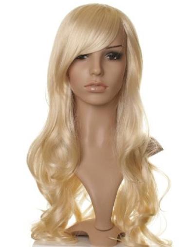 Long Wavy Synthetic Wigs Capless With Bangs Designed Long Blond Wigs