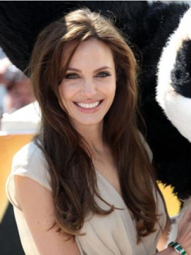 Long Human Hair Wigs Monofilament Brown Without Bangs 18" Suitable Angelina Jolie 100% Human Hair White Human Wigs