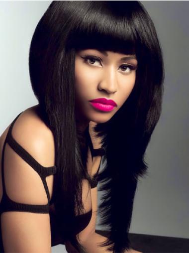 Long Blonde Human Hair Wig Convenient Lace Front Long Straight Nicki Minaj Human Hair Black Wig With Bangs