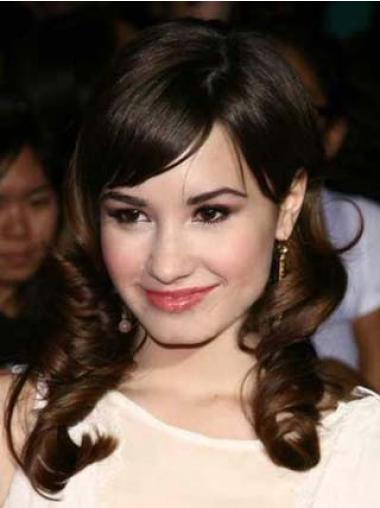 Shoulder Length Human Hair Wigs Monofilament With Bangs Fashionable Demi Lovato Medium Length Brown Human Hair Wigs