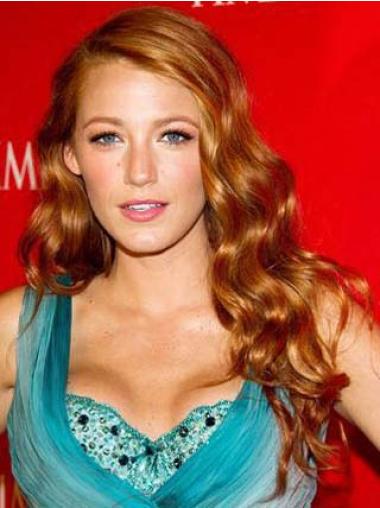 Human Hair Wigs Long Auburn Without Bangs Wavy Top Blake Lively Human Wigs With Monofilament Caps