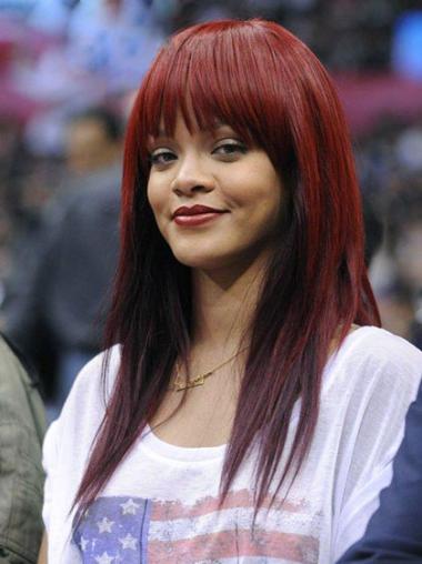 Human Hair Long Wigs With Bangs Red With Bangs Long Best Rihanna Inspired Wigs