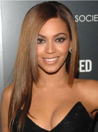Long Black Wig Human Hair Brown Without Bangs Yaki 18" Beyonce Indian 100% Human Hair Wigs