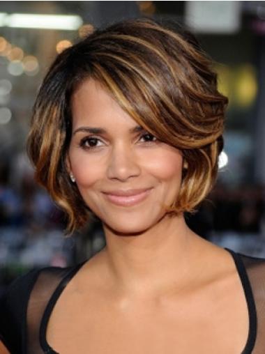 Chin Length Wavy Wigs Brown Wavy Synthetic 8 Inches Halle Berry Wig
