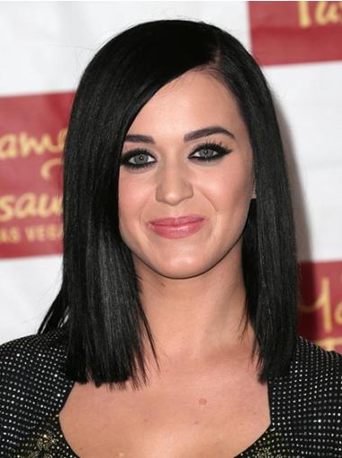Medium Without Bangs Wigs Black Shoulder Length Synthetic No-Fuss Katy Perry Black Wig