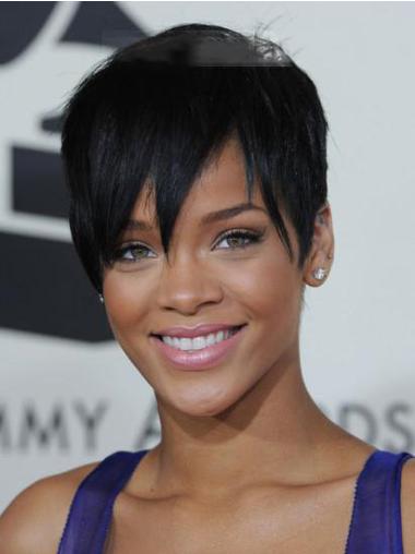 Synthetic Capless Wigs Capless Boycuts Cropped Exquisite Rihanna Black Celebrity Wigs For Sale