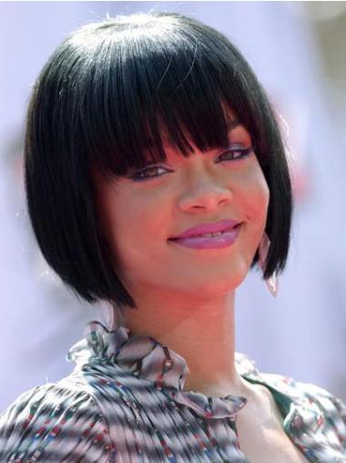 Soft Chin Length Wigs Human Hair 10" Indian Full Lace Bobs Chin Length Fabulous Rihanna Human Hair Wigs Black Hair