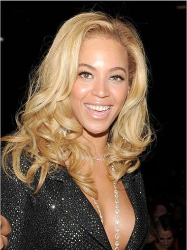 Medium Human Hair Wigs Without Bangs Wavy 14" Beyonce Blonde Remy Human Hair Wigs