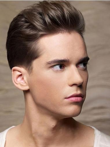 Short Dark Brown Wigs Human Hair Wigs Cropped 100% Hand-Tied Sassy Straight Toupees For Men