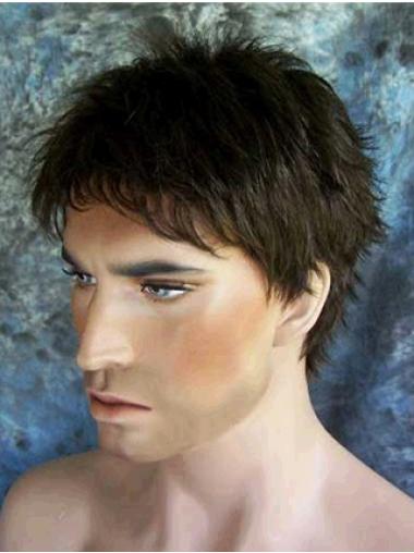 Short Straight Synthetic Wigs Straight Short Flexibility Black Synthetic Wig For Men
