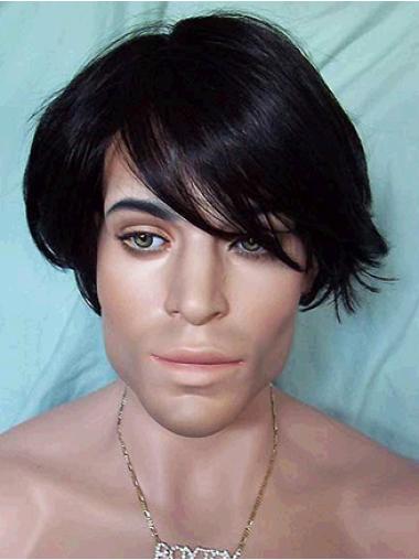 Straight Short Synthetic Wigs Black Straight 6 Inches Natural Looking Mens Wigs