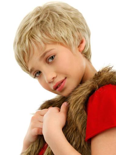 Short Synthetic Wig Lace Front Blonde Wavy Kids Wigs For Sale