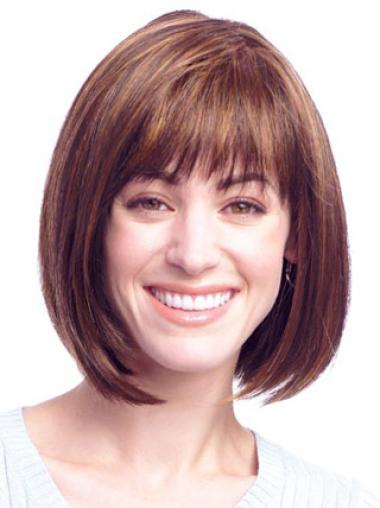 Straight Bob Wig Auburn Chin Length Modern Bob Best Quality Synthetic Lace Front Wigs