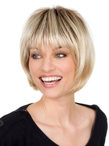 Straight Wig With Bangs Synthetic Popular Blonde Wigs With Bangs Monofilament