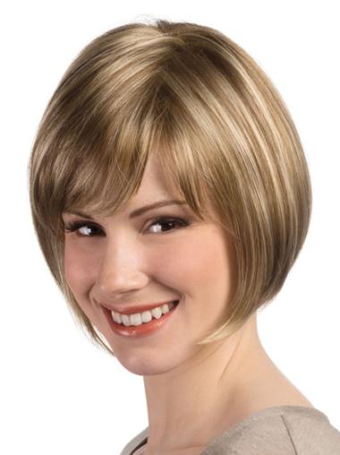 Short Stacked Bob Wigs 8 Inches Synthetic Straight Blonde Bob Monofilament Wigs For Sale