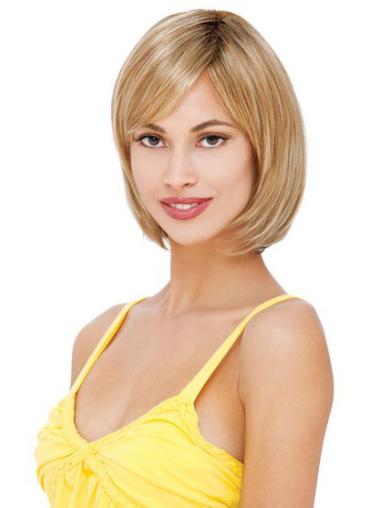 Human Hair Bobs Style Wigs Chin Length Bobs Straight Lace Front Blonde Real Human Hair Wigs