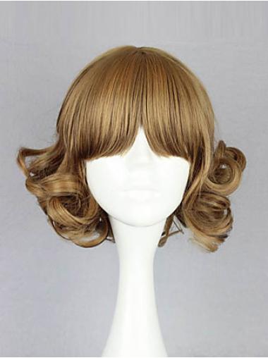 Short Wavy Wigs With Bangs Blonde Wavy 12 Inches Capless Chin Length Exquisite Bob Wig With Bangs