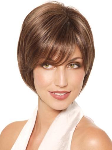 Light Bob Wigs For Buy Monofilament Brown Chin Length Synthetic Bob Hair Styled Wigs